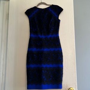 Tadashi Shoji polyester blue black lace dress size 2